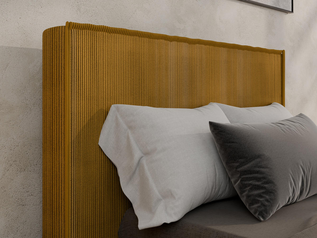 POLSTERBETT SANA 90x200cm Elegantes Polsterbett für modernen Wohnstil , Taschenfederkernmatratze mit kokos KORNOS (20cm), Currygelb - Currygelb, Holz (90/200cm) - Panda Möbel