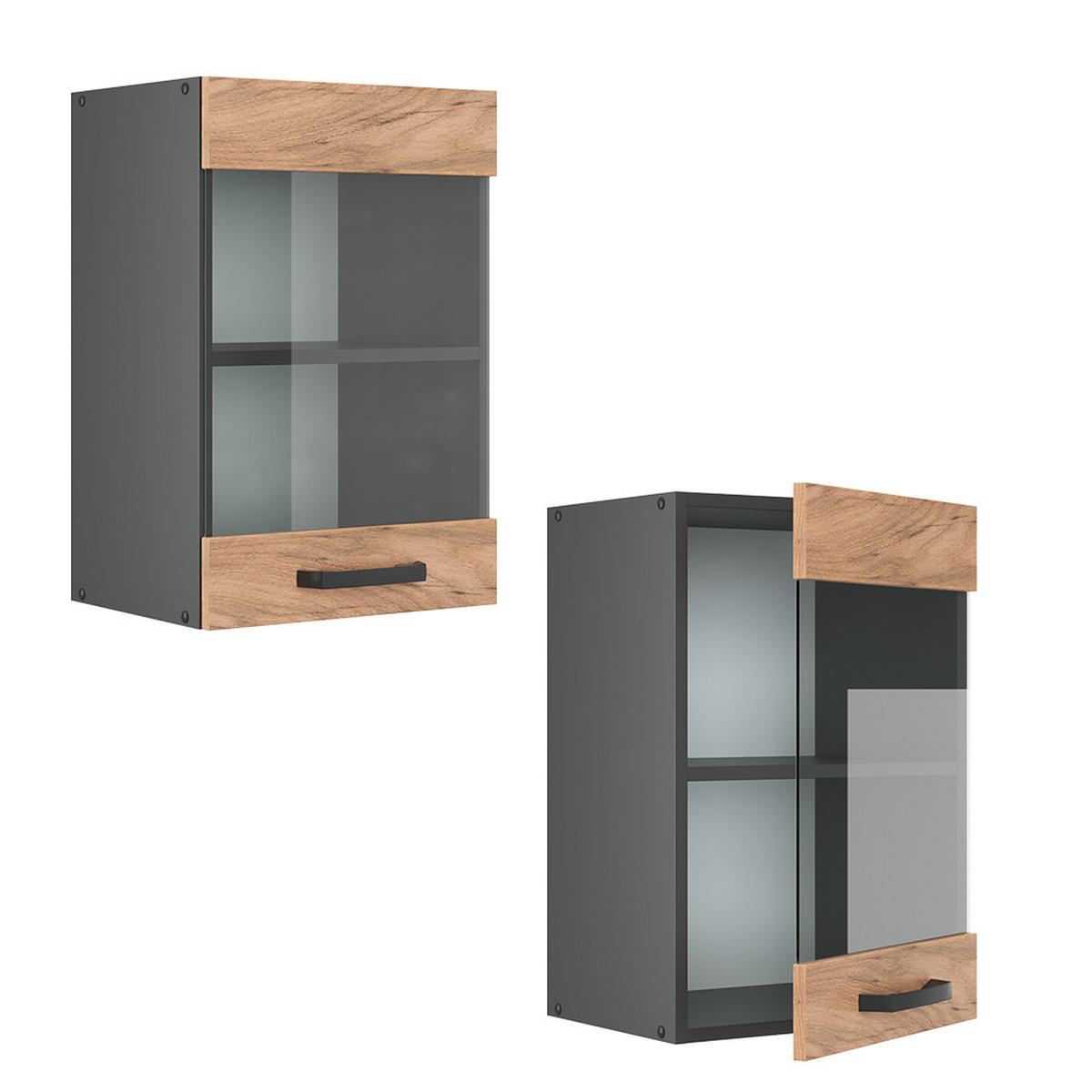 KÜCHENGLASSCHRANK R-Line Goldkraft Eiche 40 cm - Honigeiche/Anthrazit, Holzwerkstoff (40/60/31cm) - Vicco