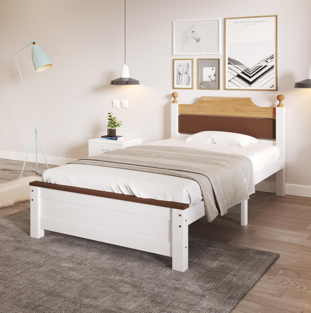 POSTEĽ z masívu a MDF, 210/97,5/82,5 cm biela, s lamelovým roštom - biela, drevo (90/200cm) - BEAOK