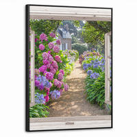 LEINWAND Bilder mit Rahmen - Hortensie - Durchsichtig - Blumen - Sommer - Lila - Weg - 60x80 - Lila, Textil (60/80cm) - MuchoWow