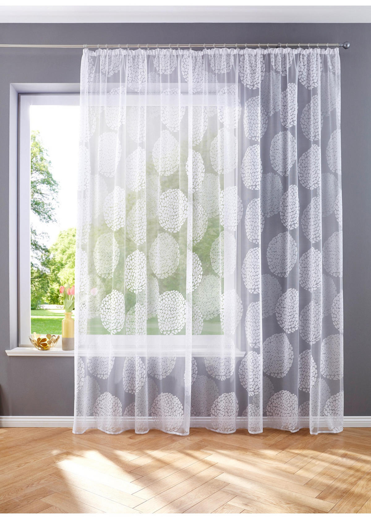 SCHLAUFENGARDINE KREISMUSTER HxB 225x300 cm - Weiß, Textil (300/225cm) - Gardinenbox