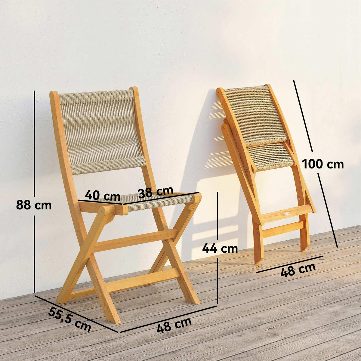 KLAPPSTUHL 2er-SET DE-17425 Natur & Beige - Naturfarben, Holz (55.5/88/48cm) - ComfortXL