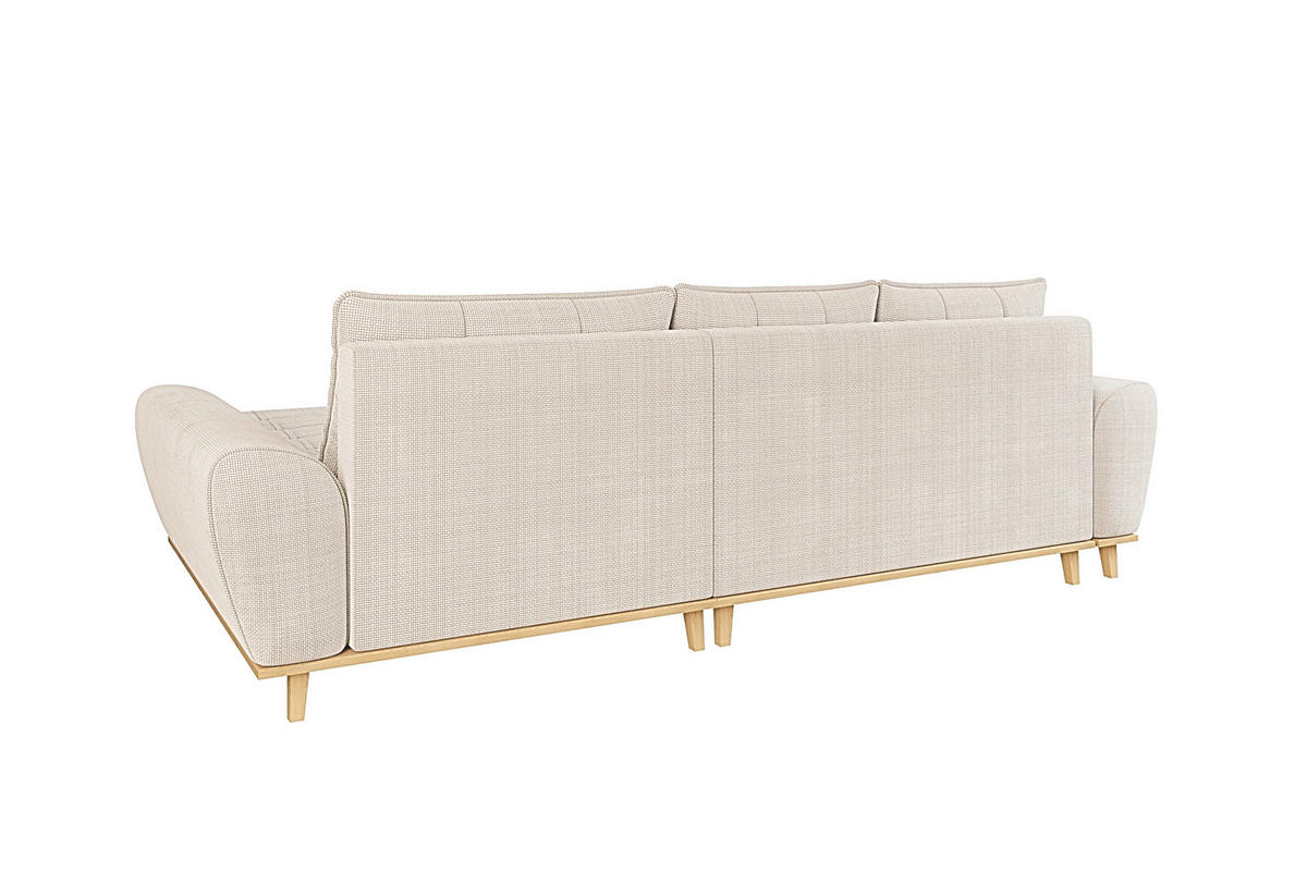 ECKSOFA im Scandi-Stil, Schlaffunktion, Bettkasten B268/T175/H86 cm, Ottomane rechts, Liegefl. 128x209 cm, Bouclé Chenille Stoff in Beige / 21013 - Eichefarben/Beige, Holz/Textil (268/175cm) - luma-home