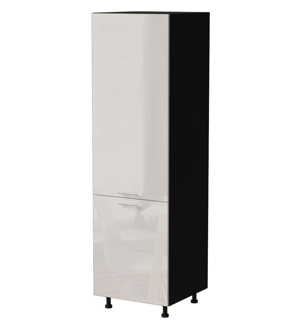 KÜHLSCHRANKUMBAUSCHRANK Brerra D14/DL/60/207 RAL 9001 creme Hochglanz / Schwarz Matt 60 / 59 / 207cm - Creme/Schwarz, Holz/Holzwerkstoff (60/207/59cm) - Feldmann-Wohnen