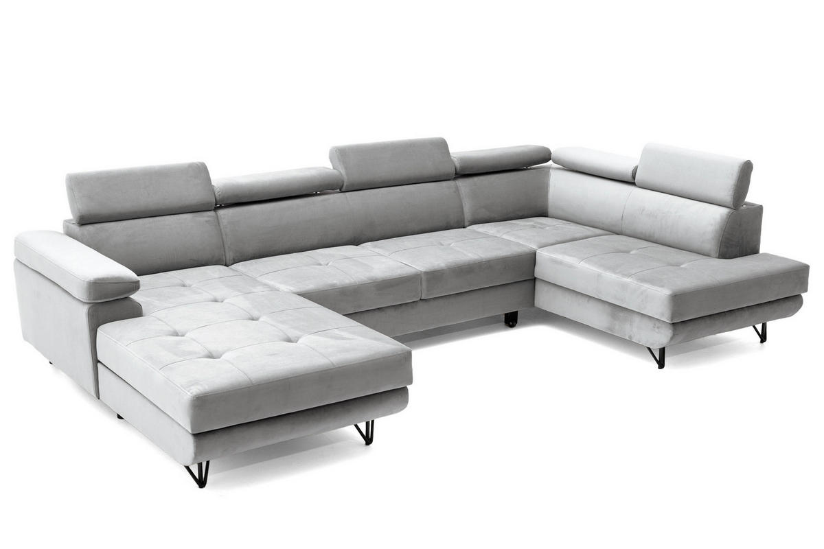 ECKSOFA U-Form JUNIOR U Rechts mit Schlaffunktion 128x254 Velours Grau - Schwarz/Grau, Holz/Textil (184/90/323cm) - Muffo