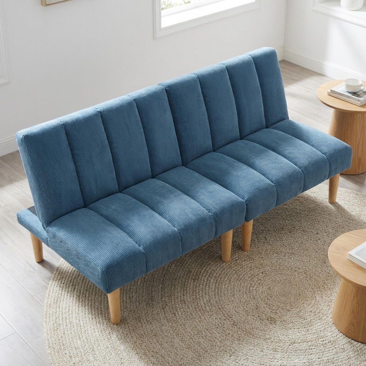 SCHLAFSOFA 167/82/72 cm Blau Cord mit 3-fach verstellbarer Rückenlehne - Blau, Textil (82/72/167cm) - Oxeza