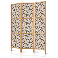PARAVENT Japanischer 3-tlg 135x172 cm Hasen Und Blumen - Multicolor, Holz/Textil (135/172/3cm) - Muralo