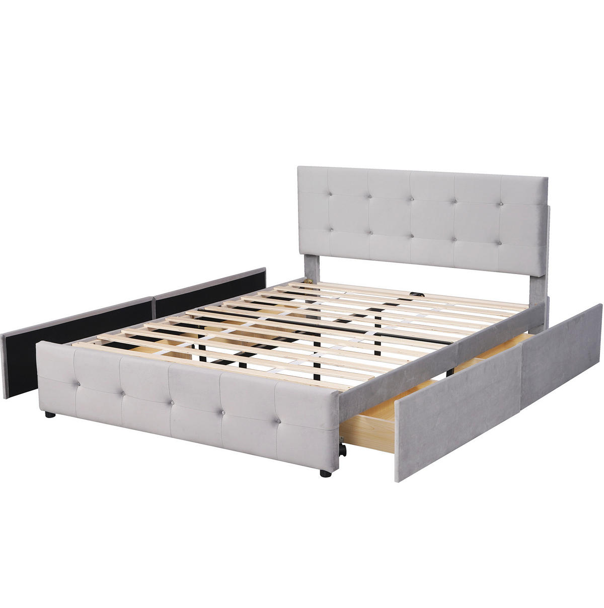 BETT mit 4 Schubladen 140x200 cm Samt Gray - Grau, Holz (140/200cm) - Meubliv
