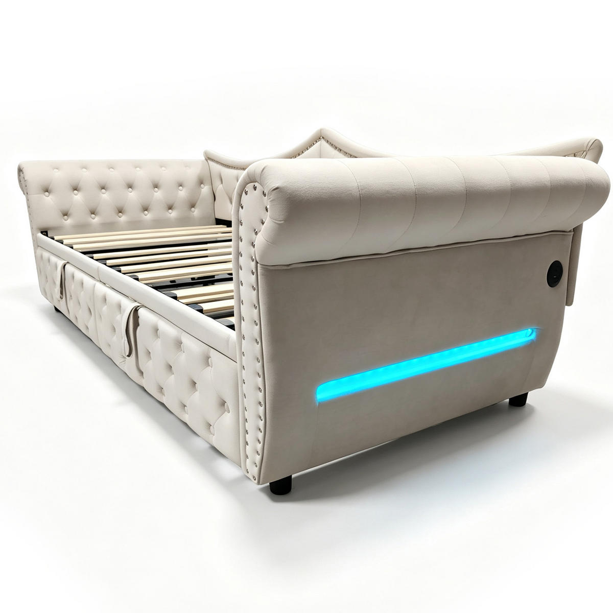 AUSZIEHBETT 90/180/200 cm mit USB und LED, DE-41723, in Beige - Beige, Metall (90/200cm) - ComfortXL