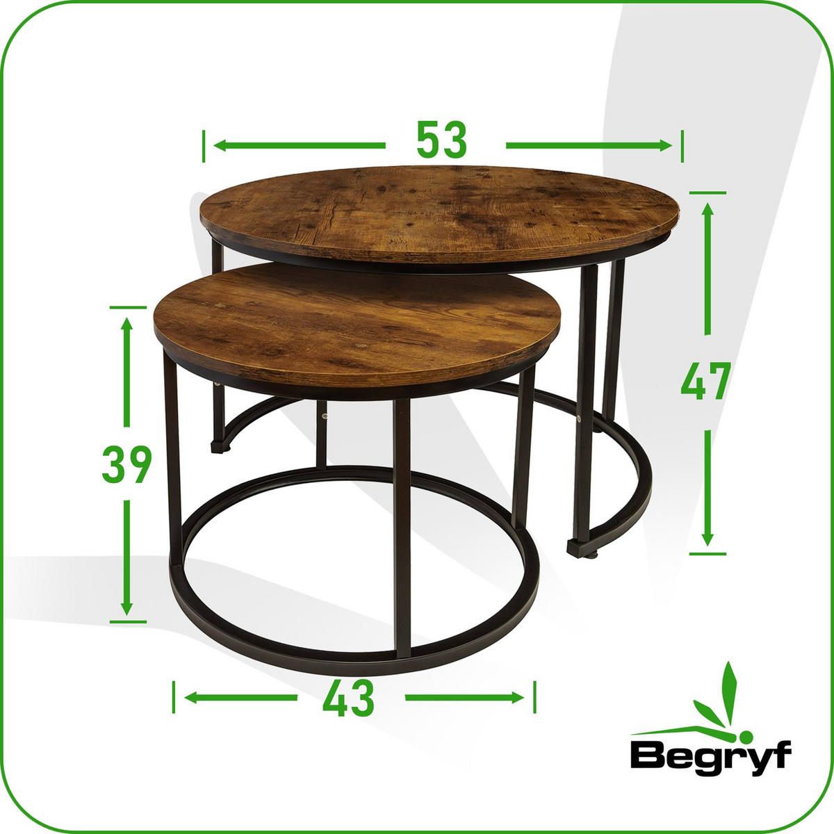 COUCHTISCH Holzoptik Metall Dunkelbraun Schwarz 2er Set 47x53x53 cm - Dunkelbraun/Schwarz, Holzwerkstoff/Metall (53/53/47cm) - Begryf