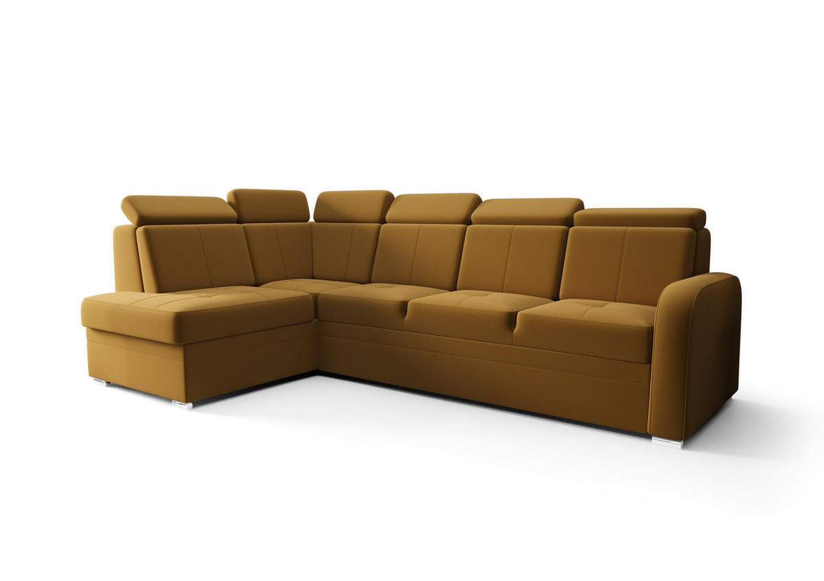 ECKSOFA KONGO RBN11, Eckcouch in L-Form mit Schlaffunktion, Farbe: Gelb, Velourstoff, Ottomane Links - Gelb, Textil (304/180cm) - O-Sofa