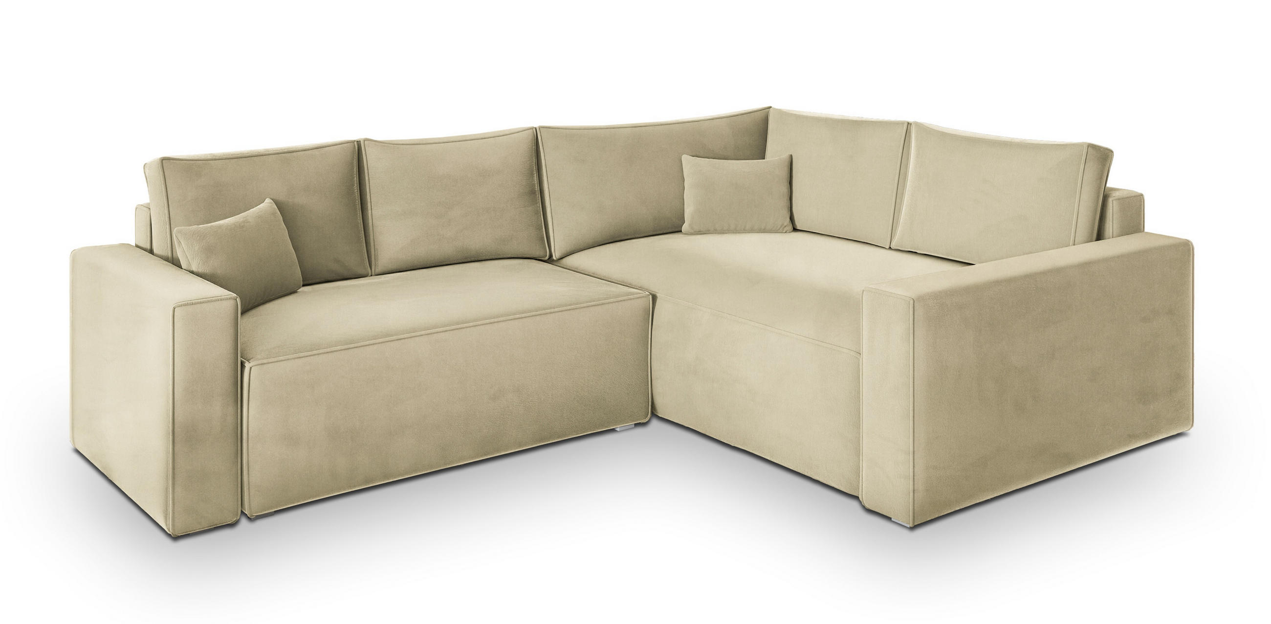 ECKSOFA ERONIS R-S Creme Velours-Stoff mit Schlaffunktion - Creme, Holz (265/194cm) - MASSENO