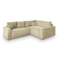 ECKSOFA ERONIS R-S Creme Velours-Stoff mit Schlaffunktion - Creme, Holz (265/194cm) - MASSENO