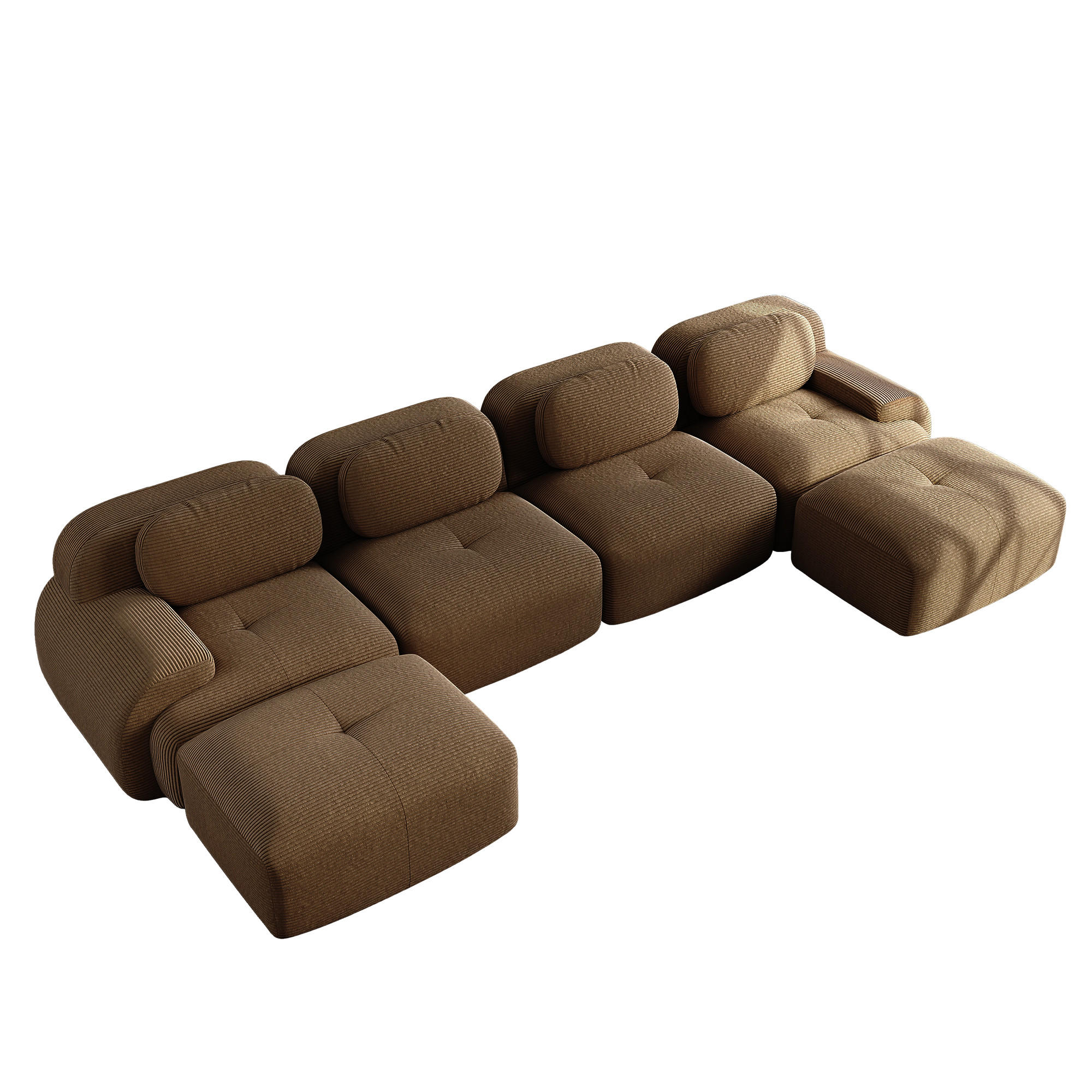 4-SITZER Sofa 388x178x75 cm aus Cordstoff modular ohne Gestell, braun - Braun, Textil (178/75/388cm)