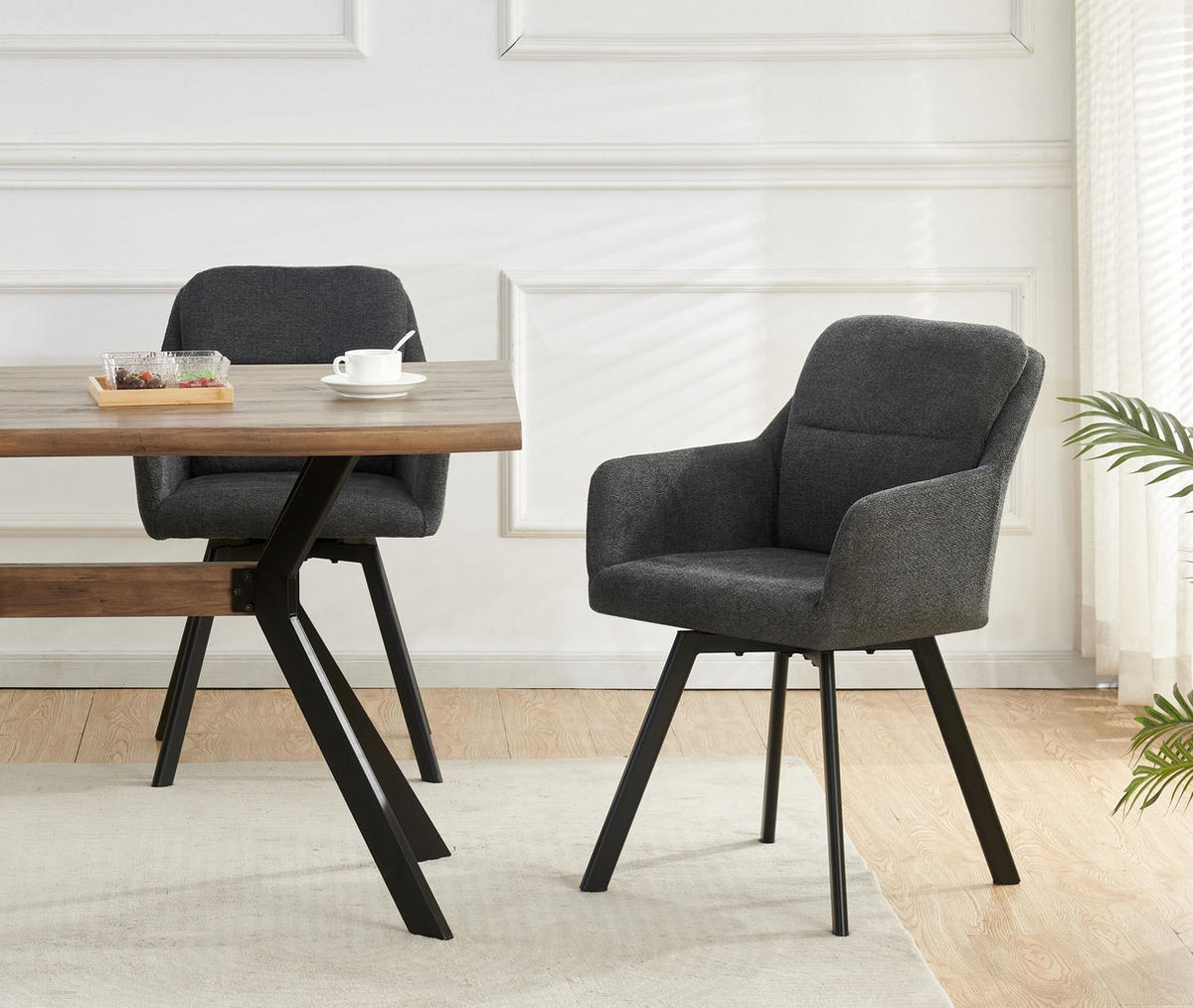 ARMLEHNENSTUHL Sophie anthrazit 2er Set - Anthrazit/Schwarz, Textil/Metall (53/87/62cm) - Xonox