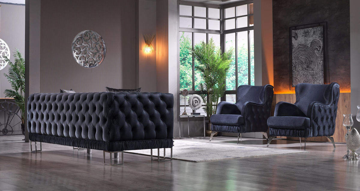 SITZGARNITUR Löwe Anthrazit Stellvariante:3+1+1 - Anthrazit, Holz (230/82/95cm) - Villa Möbel