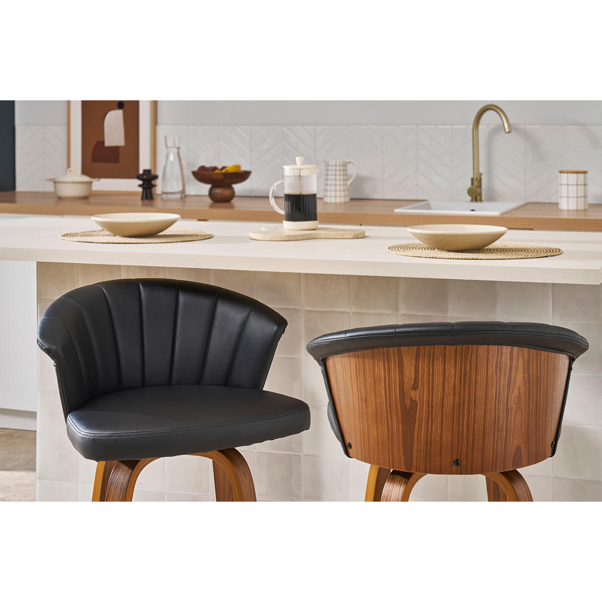 BARHOCKER Drehbar Schwarz Dunkles Holz H65 cm ALBIN - Walnussfarben, Holz (52/88/54cm) - Miliboo