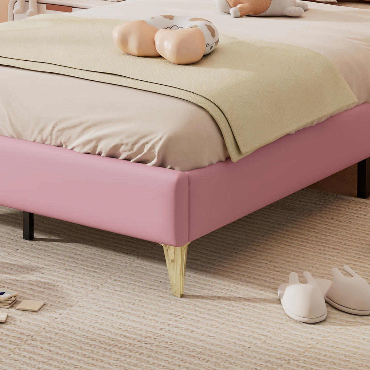 KINDERBETT 90/200 cm aus PU mit Kronen-Kopfteil Rosa/Weiß - Weiß, Kunststoff (90/200cm) - Modenvie