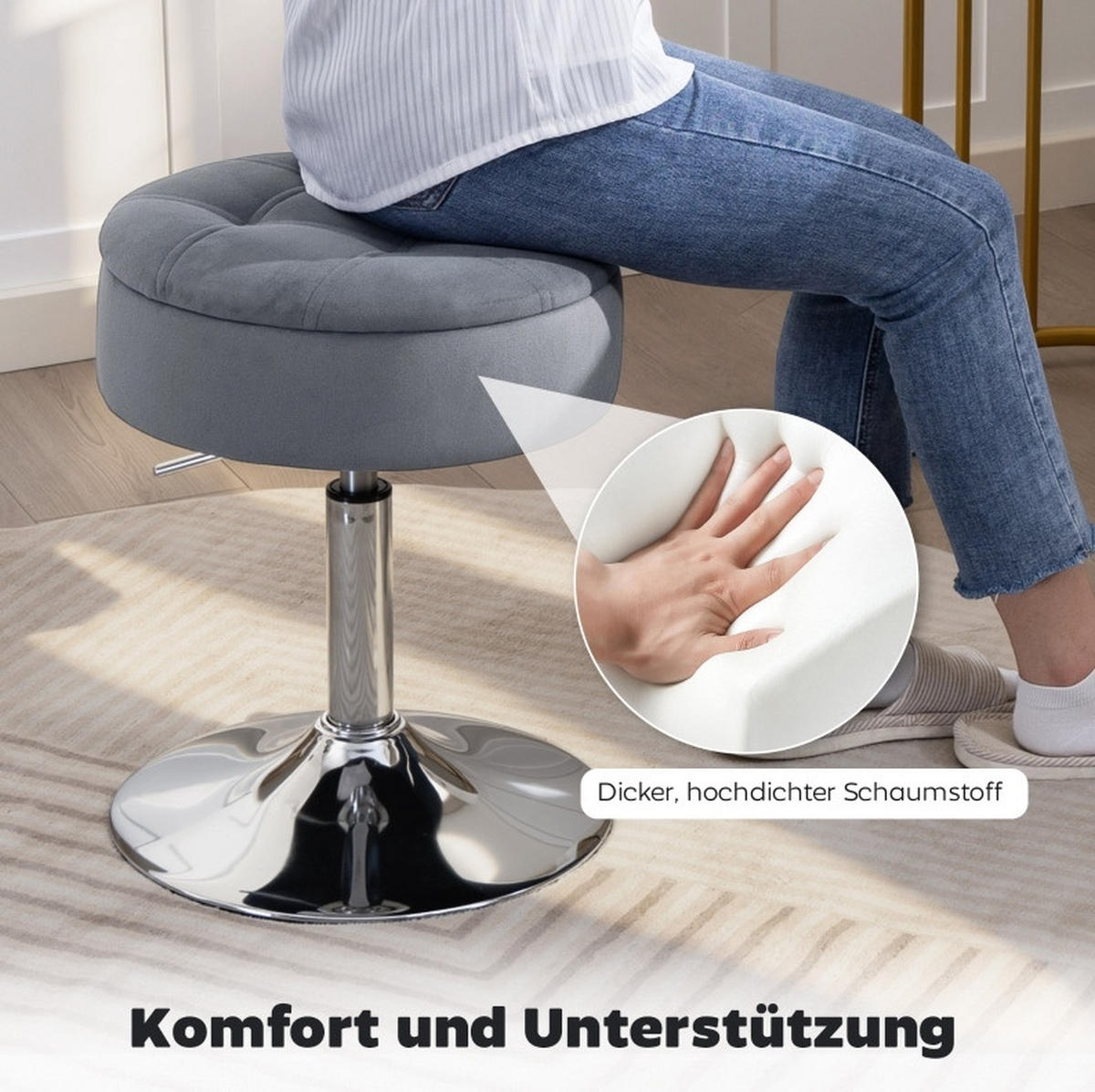 BARHOCKER mit Stauraum drehbar höhenverstellbar 49-65 cm Grau - Grau, Metall (39/65/39cm) - Meubliv