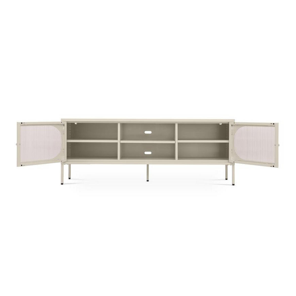 TV-LOWBOARD Industrielles aus beigem Metall, 160 cm, 2 Türen aus geriffeltem Glas - COME - Beige, Metall (160/60/40cm) - Sicaan