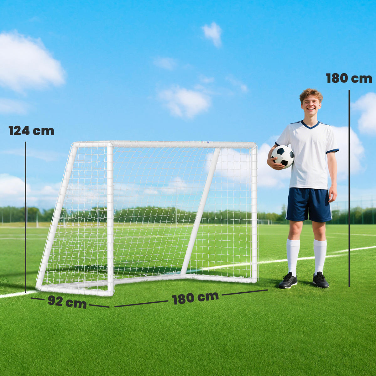 FUSSBALLTOR für Jugendliche & Erwachsene 180 x 92 x 124 cm Wetterfest - Weiß, Kunststoff (92/180cm) - SPORTNOW