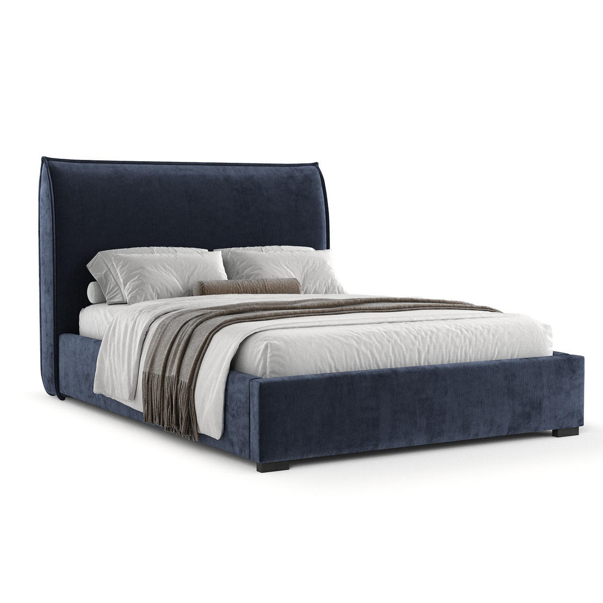 POLSTERBETT Como Marineblau 160/200 cm im Chenille-Stoff - Schwarz/Naturfarben, Holz/Holzwerkstoff (160/200cm) - Maison de Reve