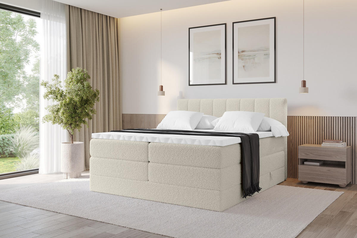 BOXSPRINGOVÁ POSTEL s matrací H3/H4 - OTTA KING - 120x200 cm Béžová - písková barva, kompozitní dřevo (120/200cm) - ALTDECOR