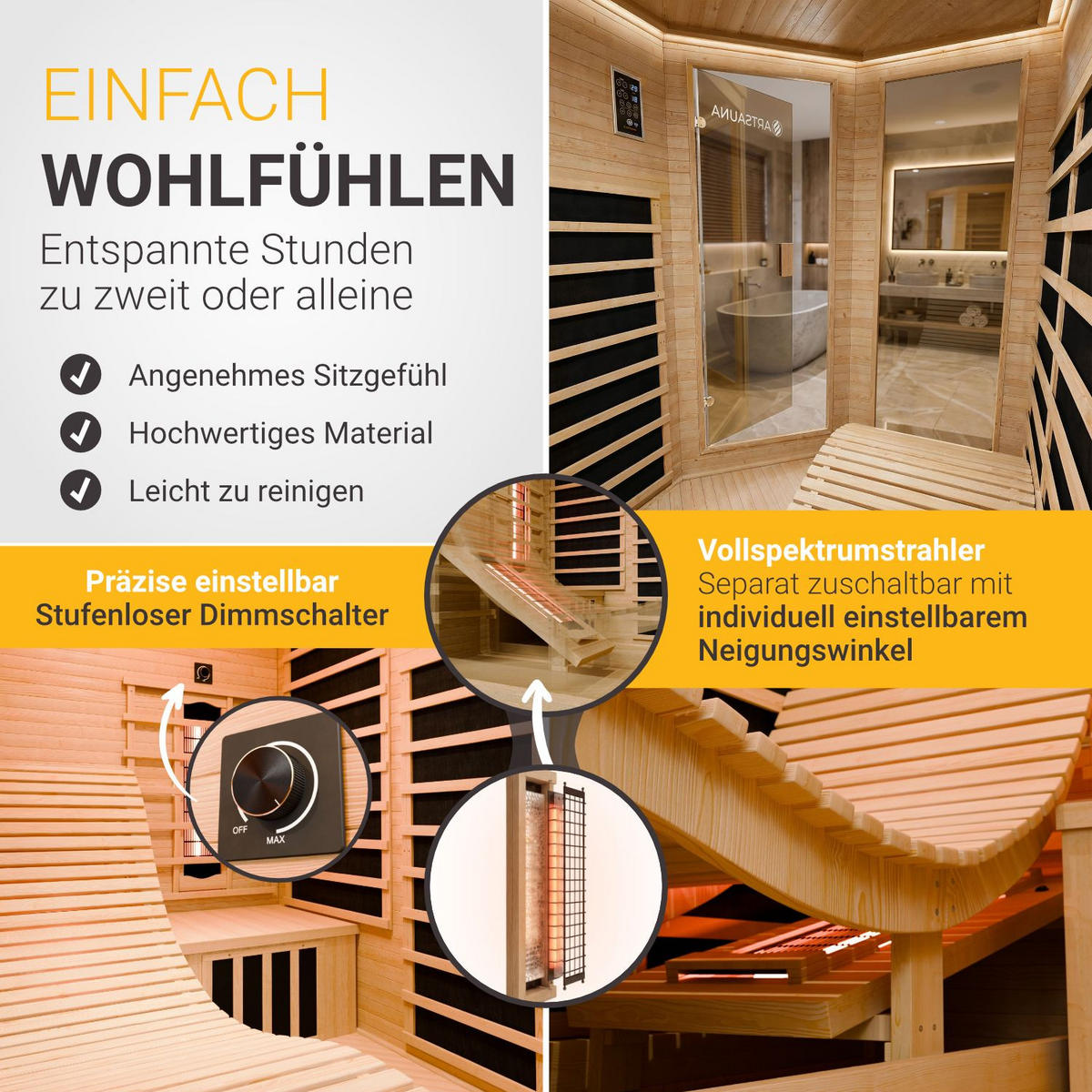 INFRAROTKABINE Kolding mit Dual-Technologie Heizsystem & Hemlockholz - Naturfarben, Holz (130/190/190cm) - Artsauna