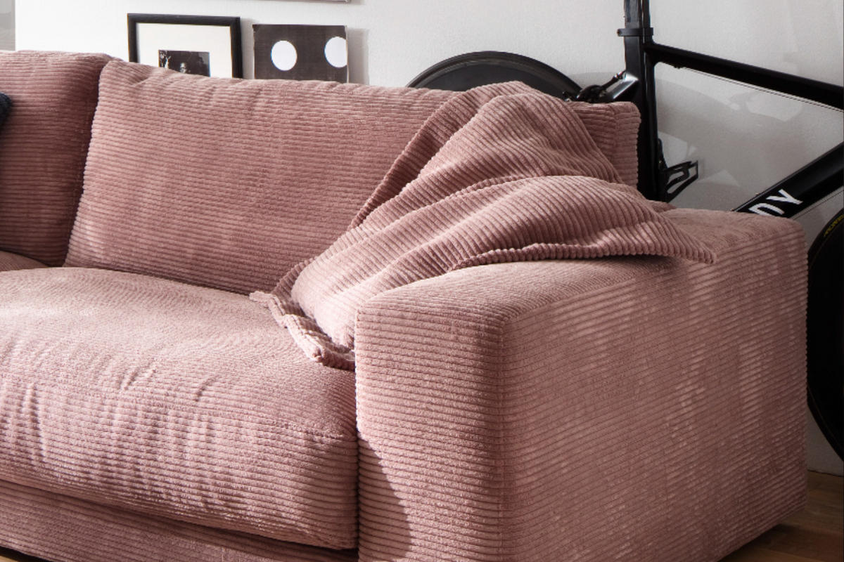 SOFA 3-SITZER MADELINE Pink Cord - Pink/Schwarz, Textil (290/85/127cm) - KAWOLA