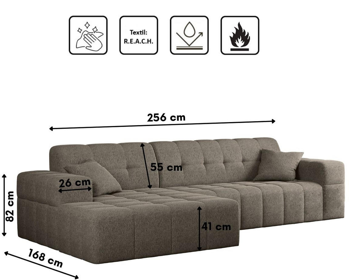 ECKSOFA L-Form NIMES Stoff Verita Dunkelbeige Links - Hellbraun, Holz (168/256cm) - Kaiser Möbel