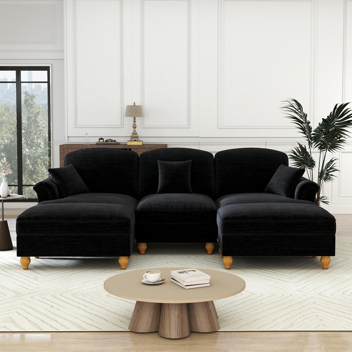 3-SITZER Sofa 272x140x93 cm aus Chenille-Stoff zweifarbig gestaltbar, schwarz - Schwarz, Textil (140/93/272cm)