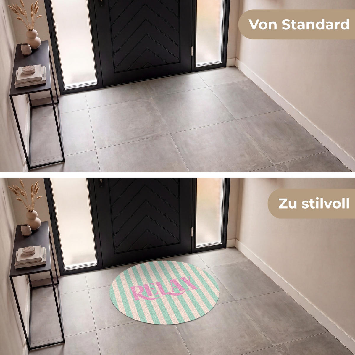 FUSSMATTE Rosa – Grün – Streifen – Entspannung 90x90 cm - Mintgrün, Kunststoff (90/0.4cm) - MuchoWow