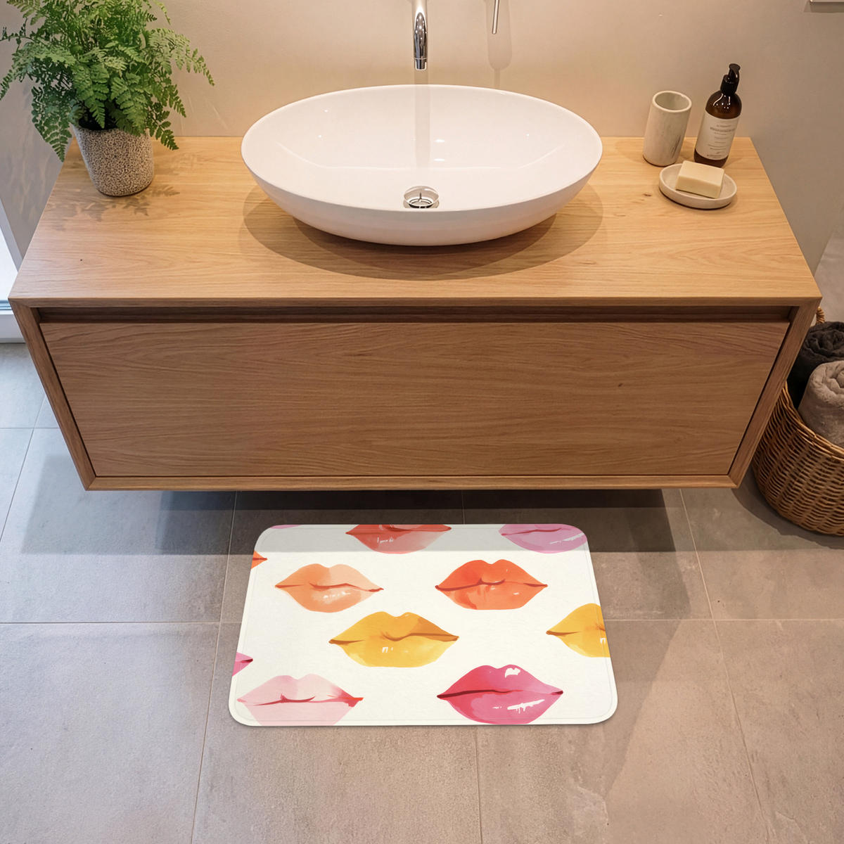 KOUPELNOVÁ PŘEDLOŽKA Rty - barevné - lesklé 60x40 cm - růžová, textil/plast (60/40cm) - OnlyWow