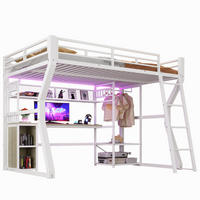 HOCHBETT 140/200 cm aus Metall/MDF mit Schreibtisch und Lichtleiste Weiß - Weiß, Holzwerkstoff (140/200cm) - Modenvie
