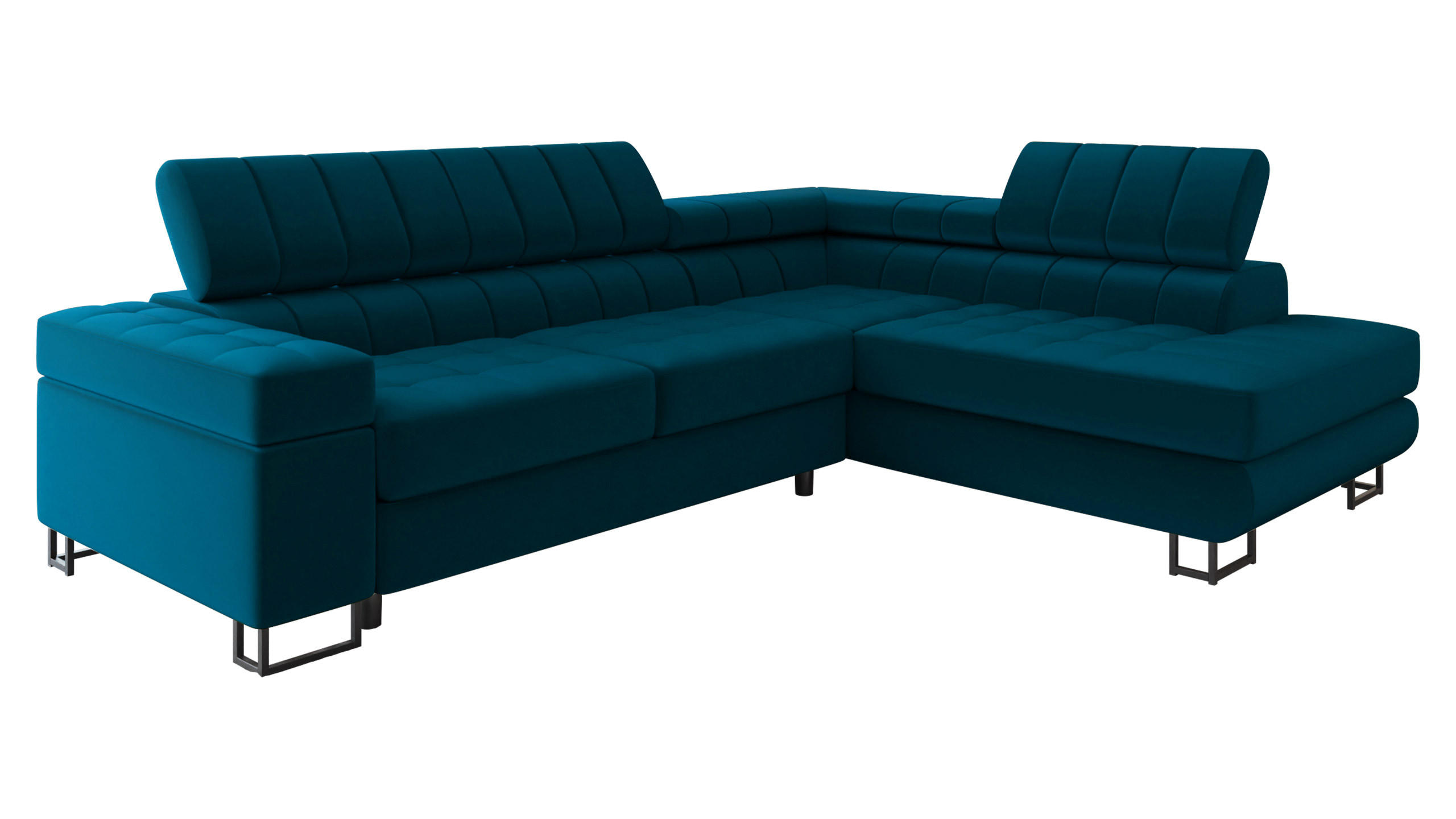 ECKSOFA Laris Premium, Seite: Rechts - Türkis/Schwarz, Holz/Textil (271/203cm) - MIRJAN24
