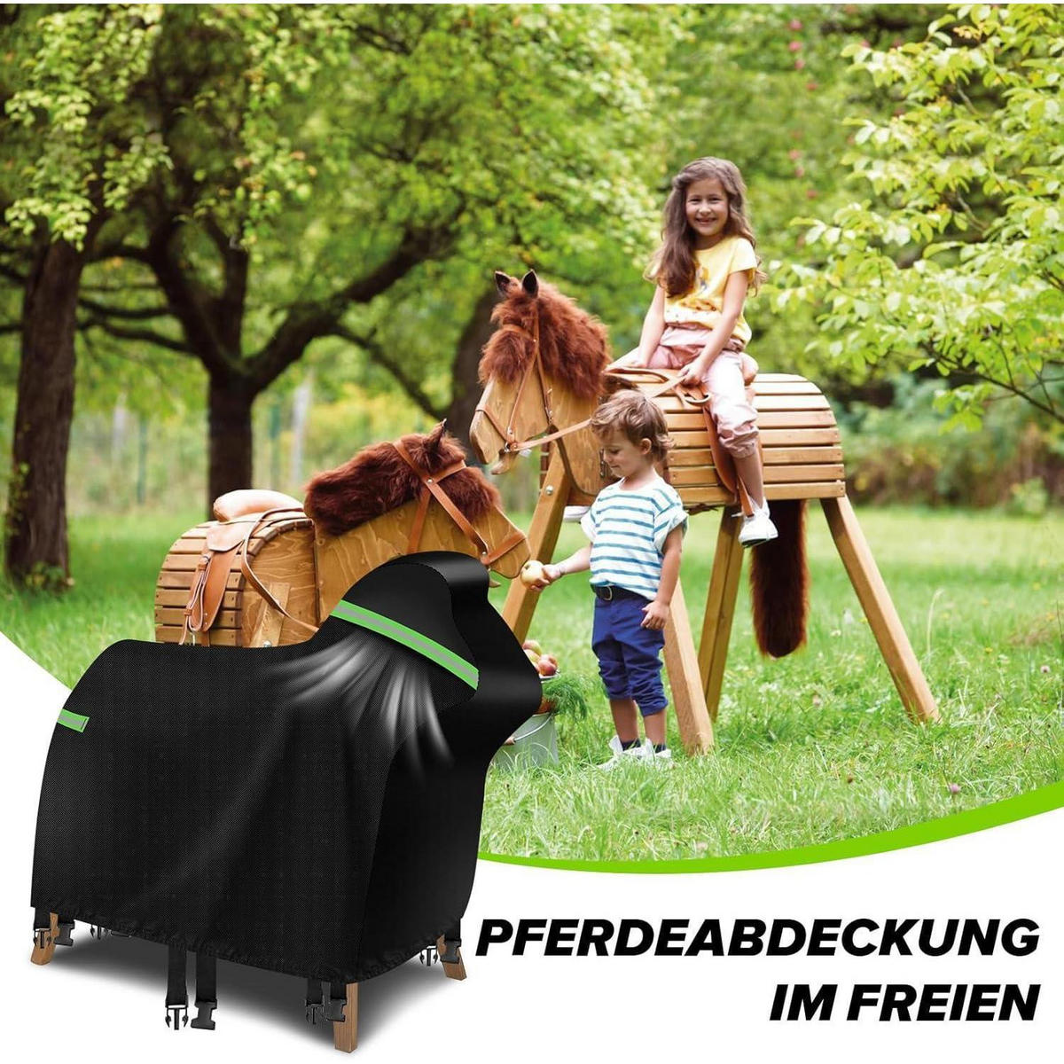 ABDECKUNG für Holzpferd 160 x 110 x 70 cm Wasserdicht Schwarz - Schwarz, Kunststoff (70/160/110cm)