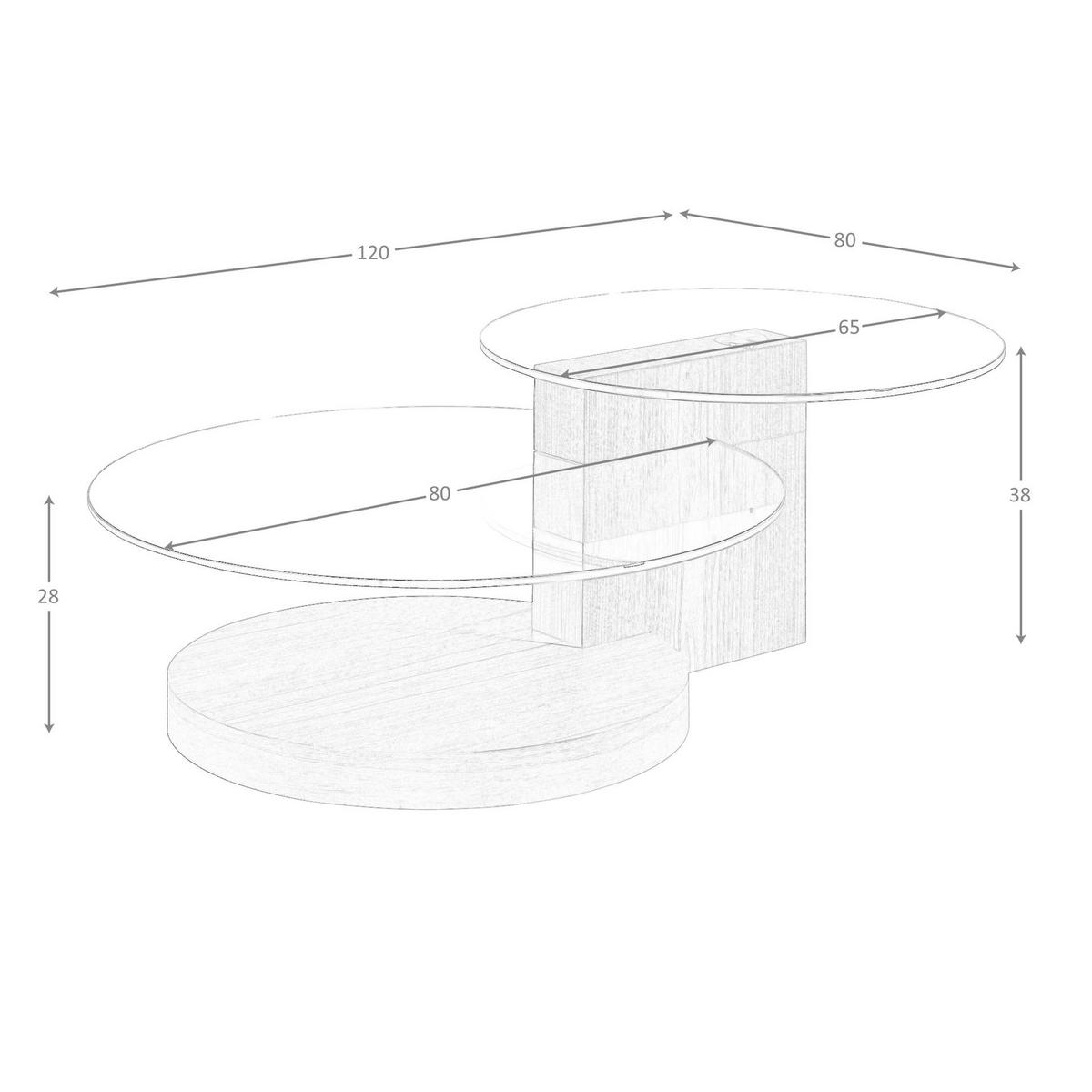 COUCHTISCH Runder Couchtisch aus gehärtetem Glas und Nussbaumholz 120/80/38 cm - Transparent/Nussbaumfarben, Glas/Holz (80/120/38cm) - ANGEL CERDA