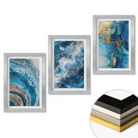 WANDBILDER 3er Set - 20x30 cm Silberner Rahmen - Blaue abstrakte Muster - Silberfarben, Kunststoff (20/30cm) - ArtPrintCave