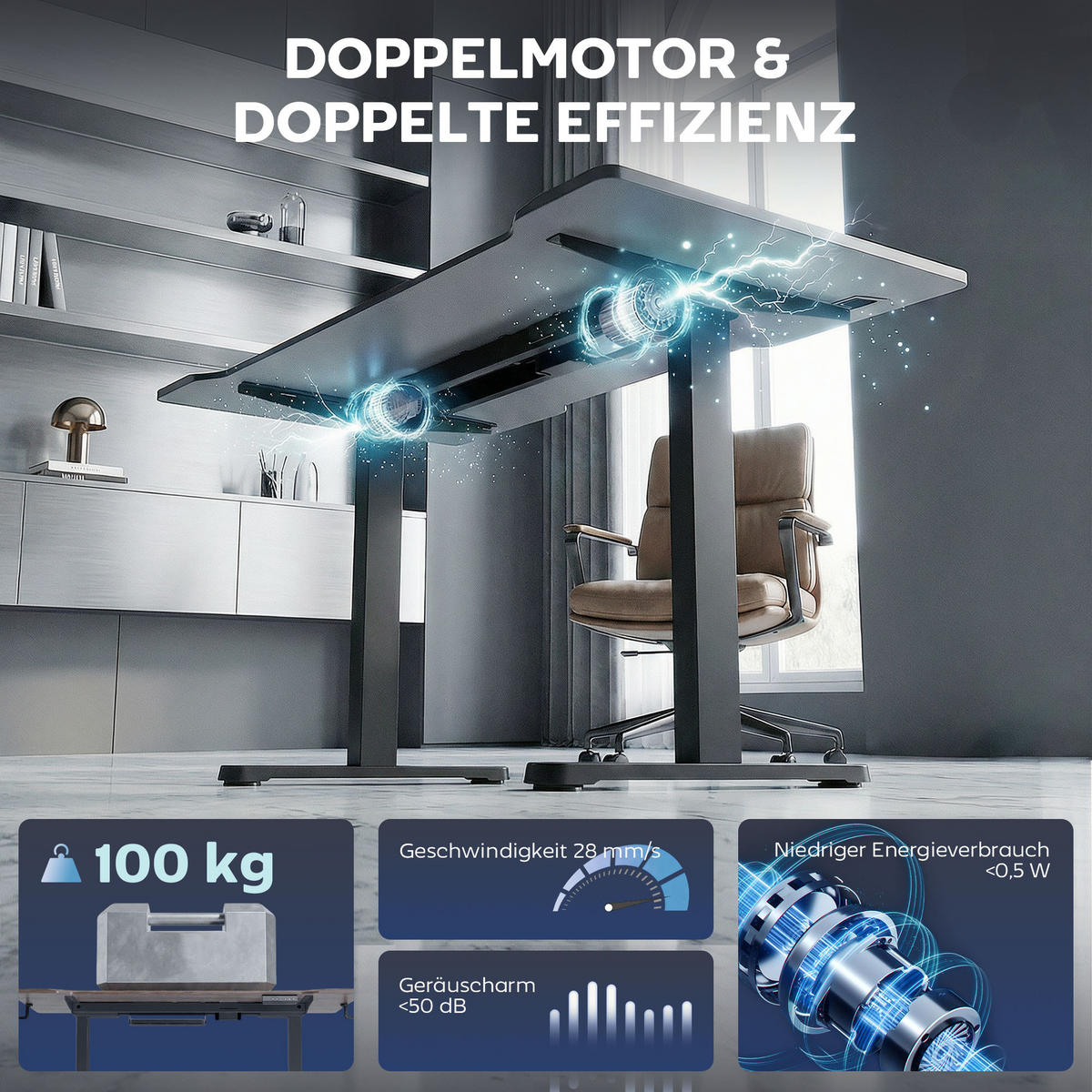 SCHREIBTISCHGESTELL elektrisch höhenverstellbar mit Speicherfunktion - Schwarz, Metall (60/100/70cm) - Gisaae