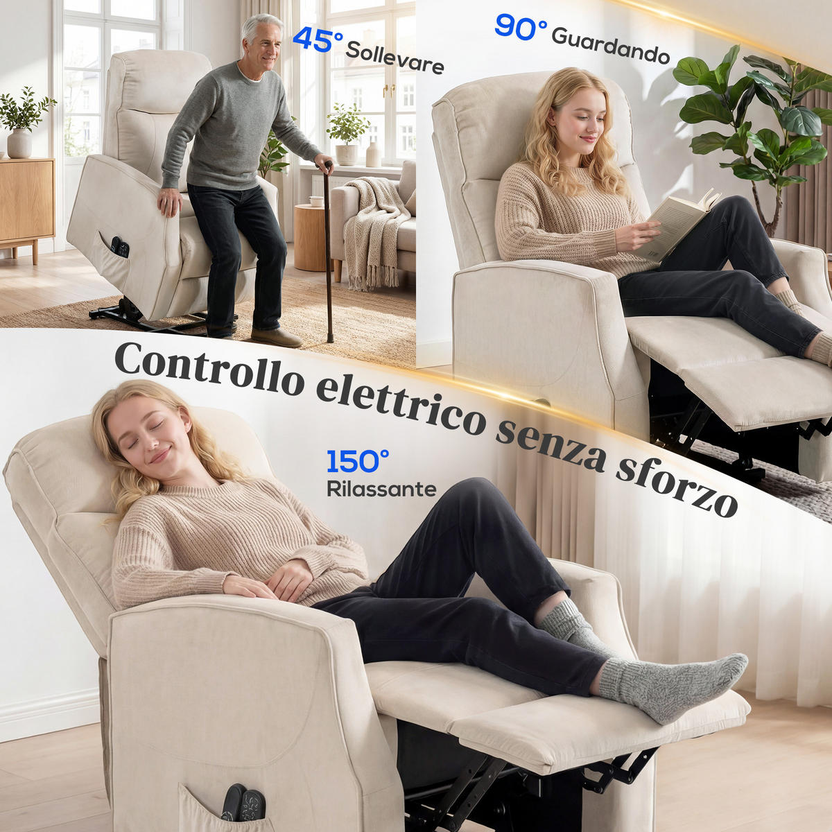 AUFSTEHSESSEL,ELEKTRISCH Massagefunktion,beige - Beige, Textil (74/110/92cm) - Vallsero