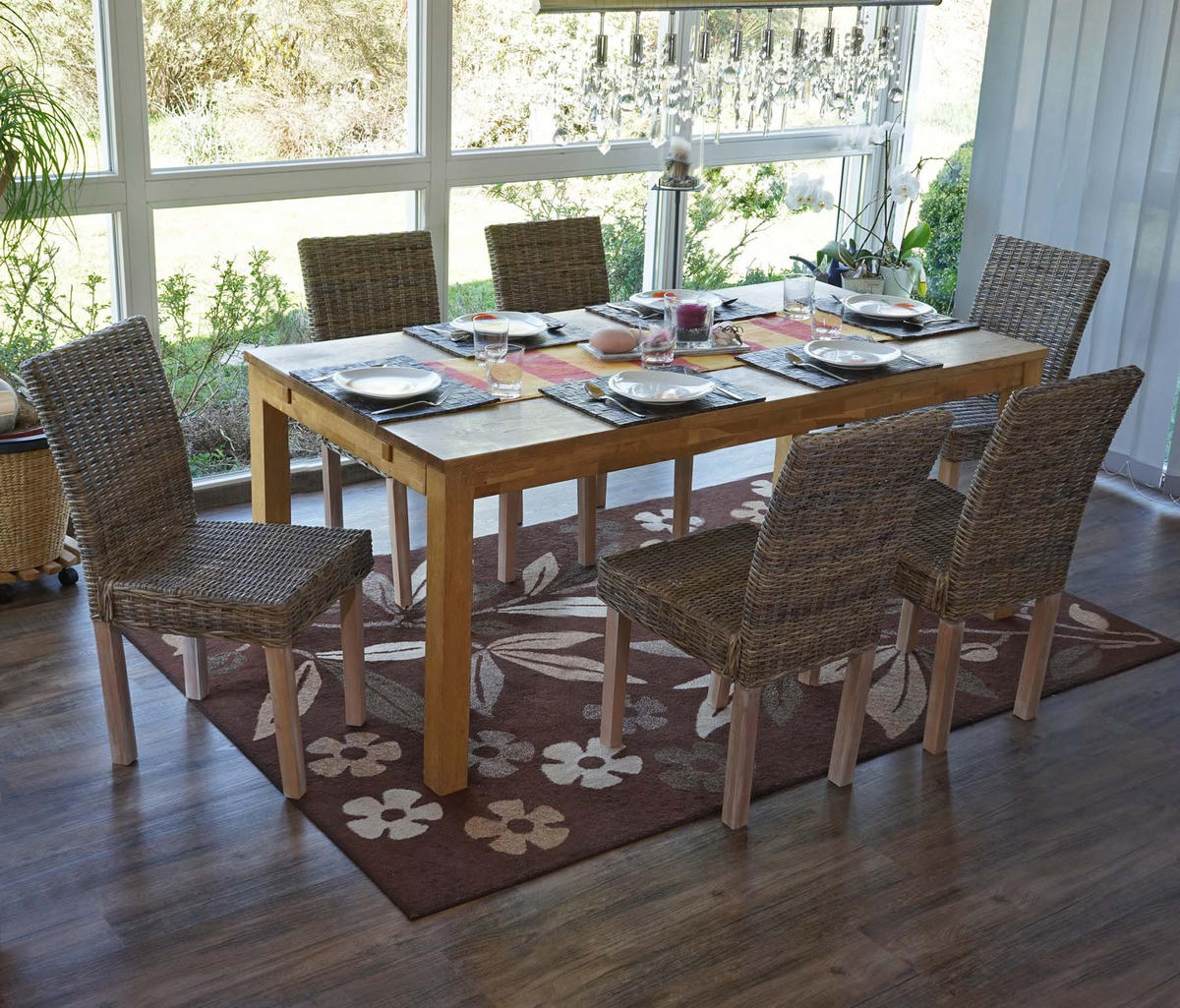 ESSZIMMERSTUHL 6er-Set klassisch und zeitlos 89x43x56cm Sitzhöhe 46cm Kubu-Rattan helle Beine Korbstuhl - Braun, Kunststoff (43/89/56cm) - CHEFGASTRO