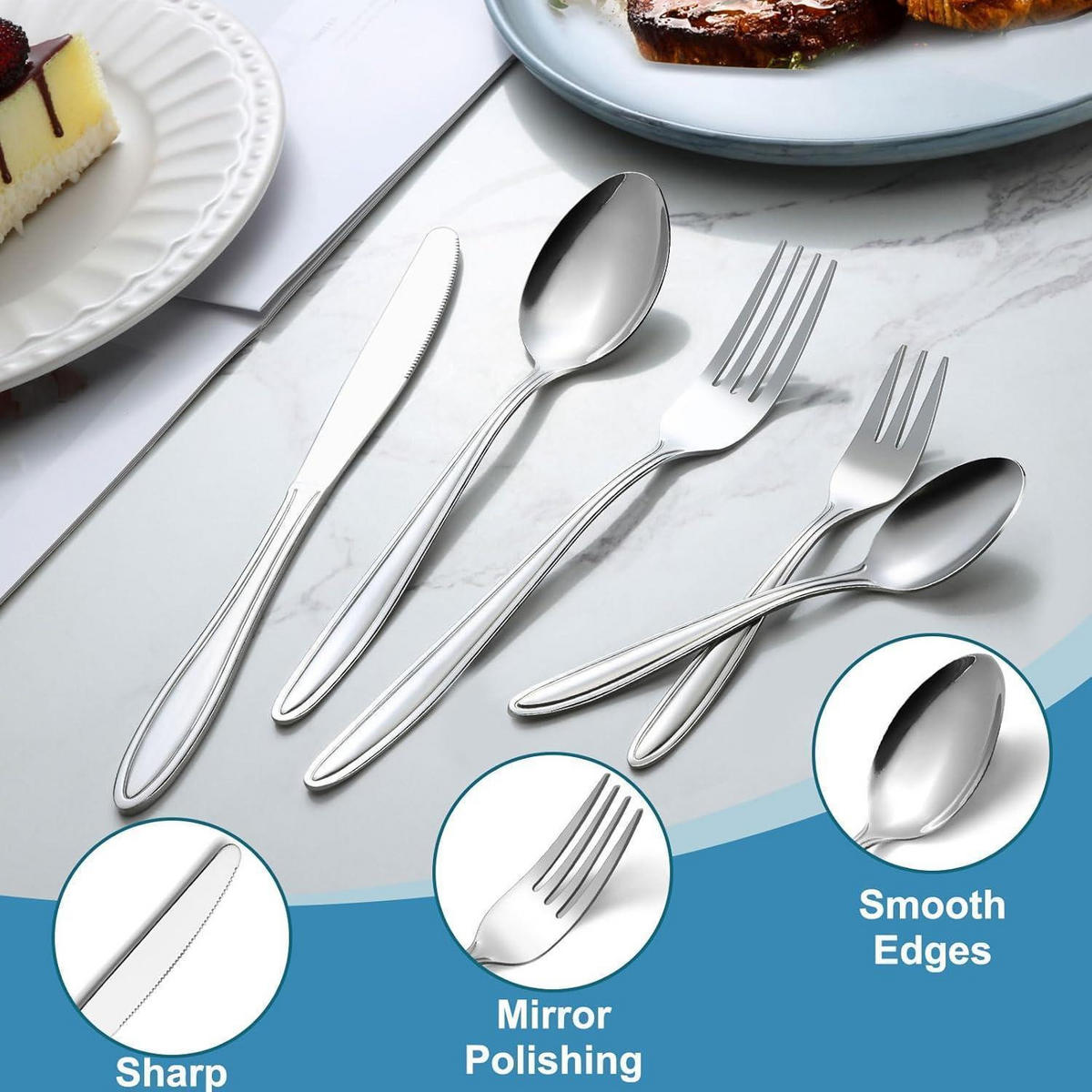 BESTECKSET 30-teilig Edelstahl Hochglanzpoliert für 6 Personen - Silberfarben, Metall