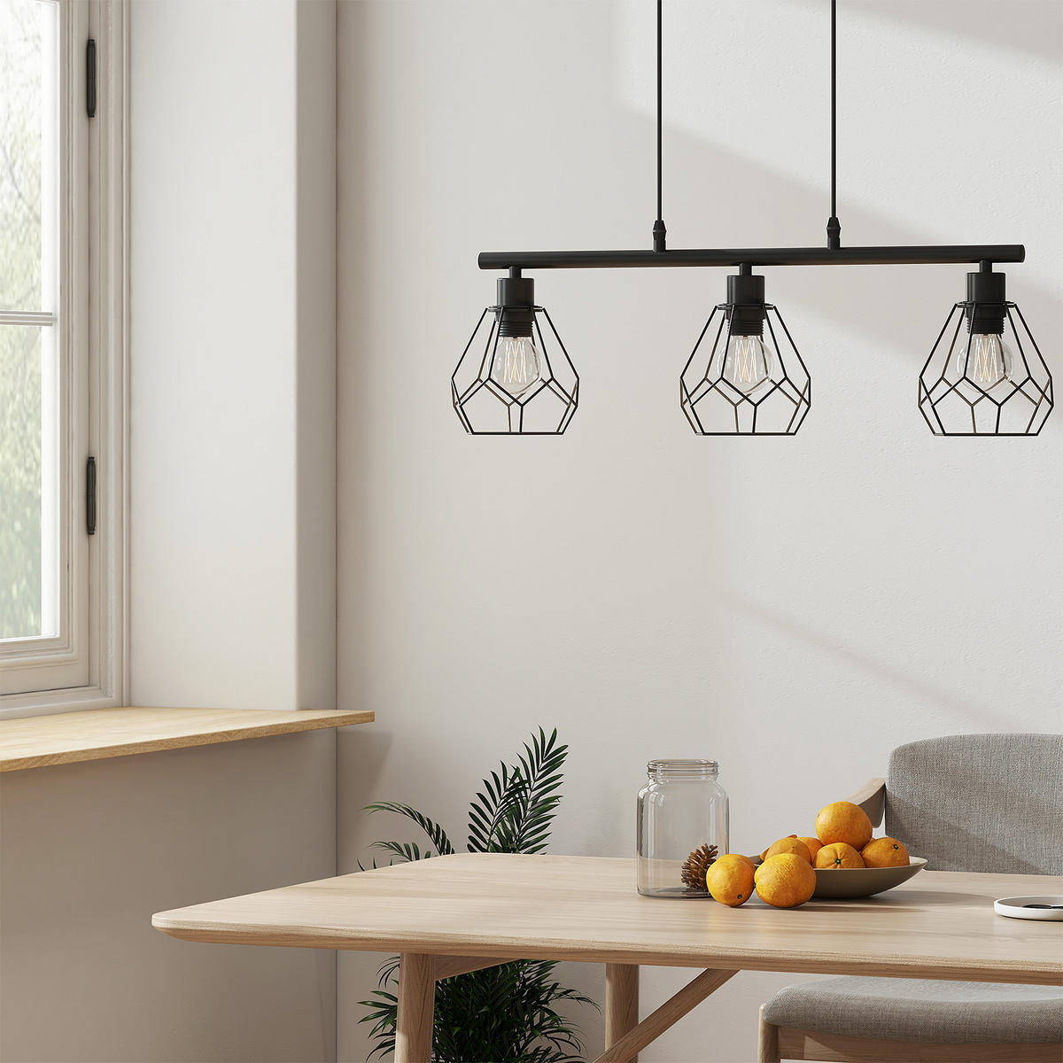 PENDELLEUCHTE mit Höhenverstellung, 3-flammig, schwarz - Schwarz, Metall (123/14.9/62.9cm) - EMKE