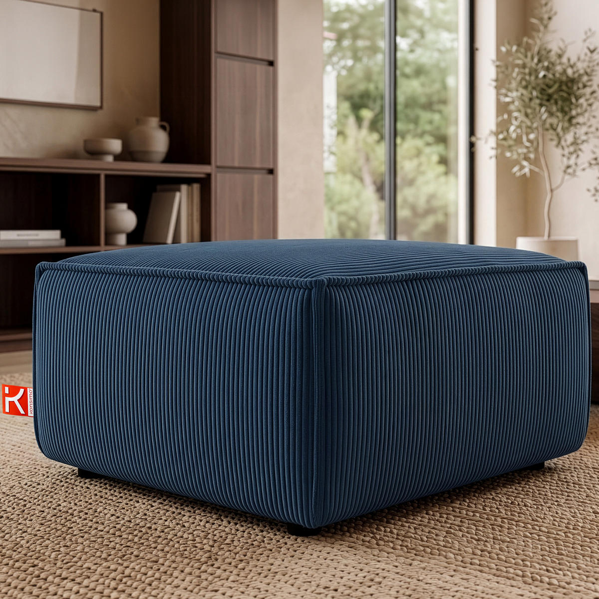 SITZPOUF NAPI gefederte Sitzfläche, blau - Blau/Schwarz, Textil (83/45/83cm) - KONSIMO®