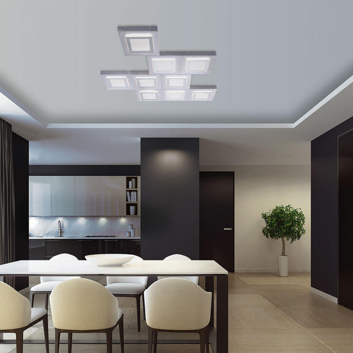 LED DECKENLEUCHTE TILING Aluminium Silber - Silberfarben, Metall (30/30/4.5cm)