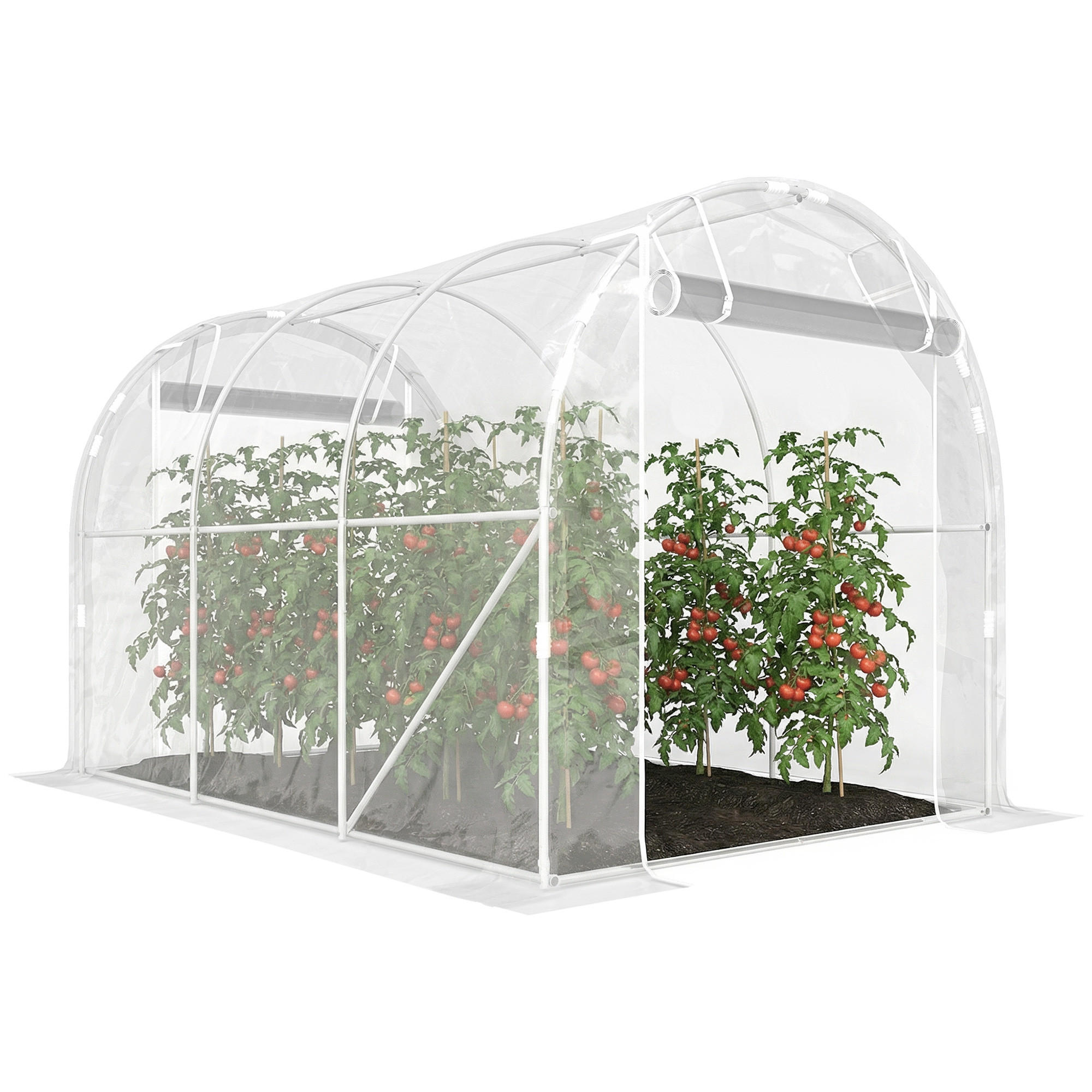 GEWÄCHSHAUS DE-12062 mit 2 Rolltüren & PE-Bache 150 g/m² Transparent - Transparent, Metall (195/195/295cm) - ComfortXL