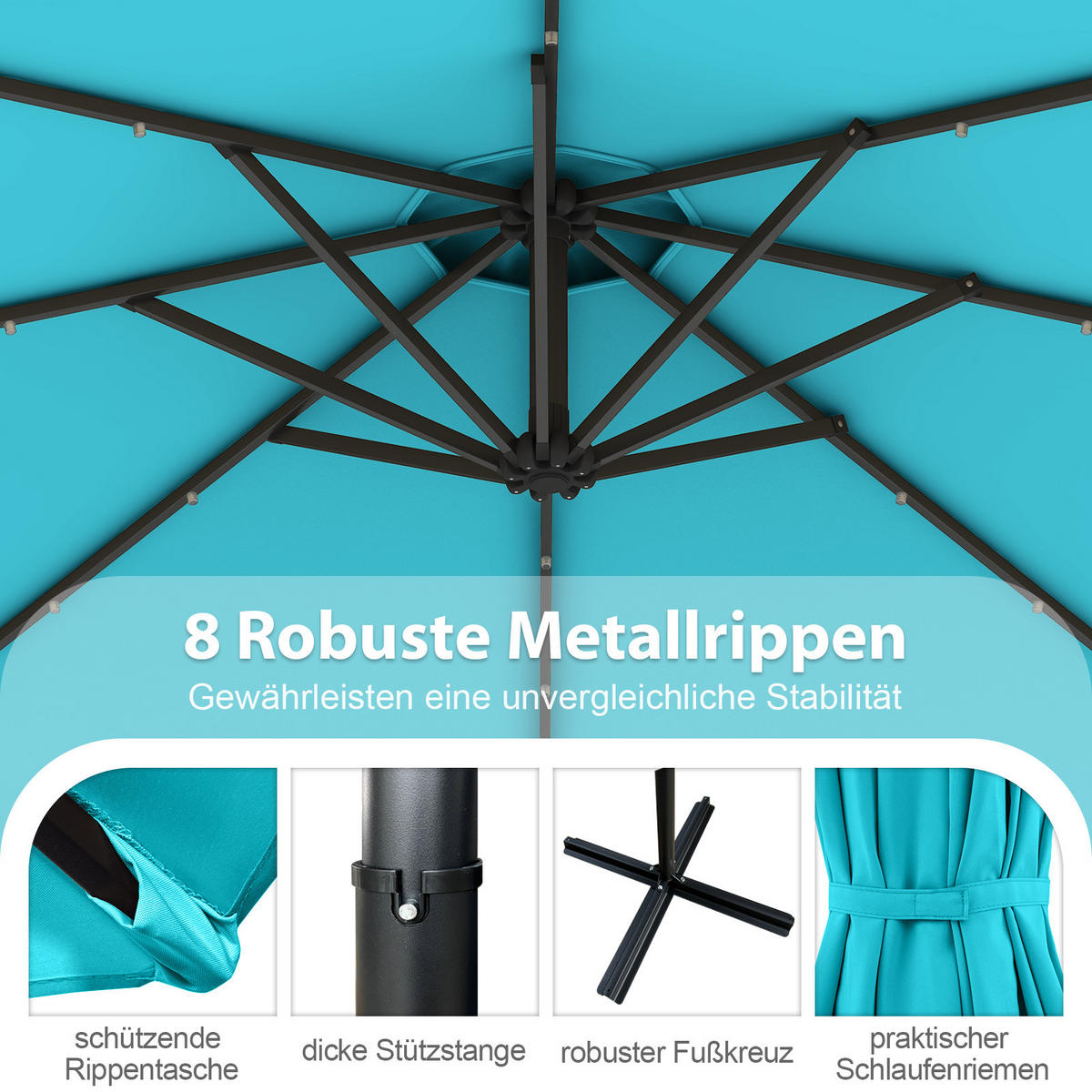 AMPELSCHIRM Türkis - Türkis, Kunststoff (300/300cm) - COSTWAY