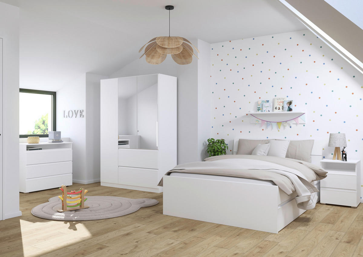 JUGENDZIMMER Joel in Weiß 5 teilig mit 140er Bett - Weiß, Holzwerkstoff (120/200/80cm)