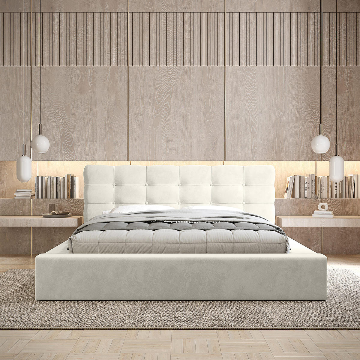 POLSTERBETT aus Velvet Gretta 140x200 cm, Creme - Creme, Textil (140/200cm) - Fedve