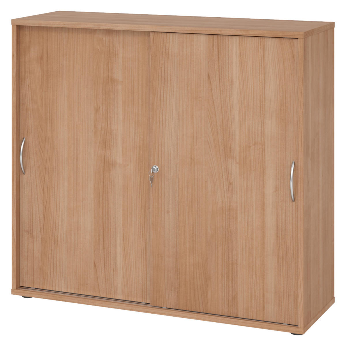 SCHIEBETÜRENSCHRANK - 3 Ordnerhöhen 40/120/110 cm in Nussbaumfarben Bogengriff (Metall) - Nussbaumfarben, Holzwerkstoff (120/110/40cm) - bümö